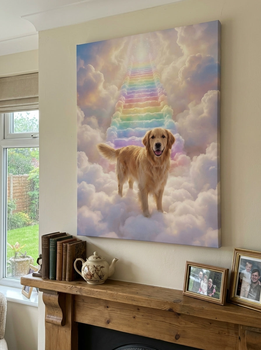 Pet Heaven Canvas Print — Rainbow Stairway Pet Memorial Artwork