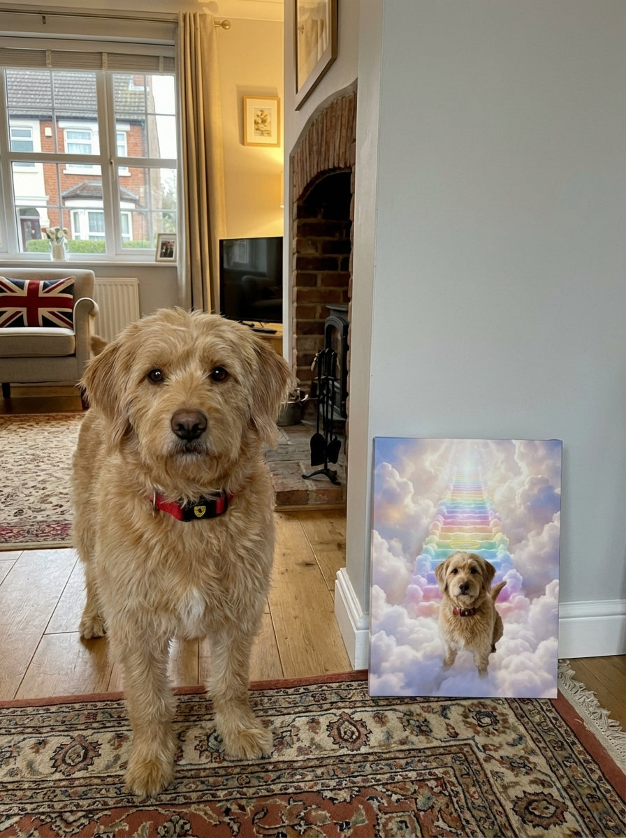 Pet Heaven Canvas Print — Rainbow Stairway Pet Memorial Artwork