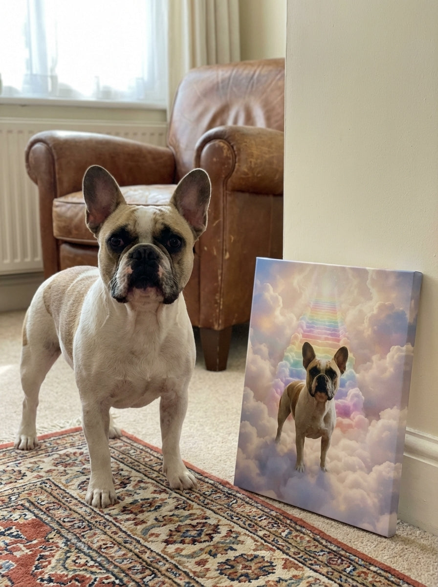 Pet Heaven Canvas Print — Rainbow Stairway Pet Memorial Artwork